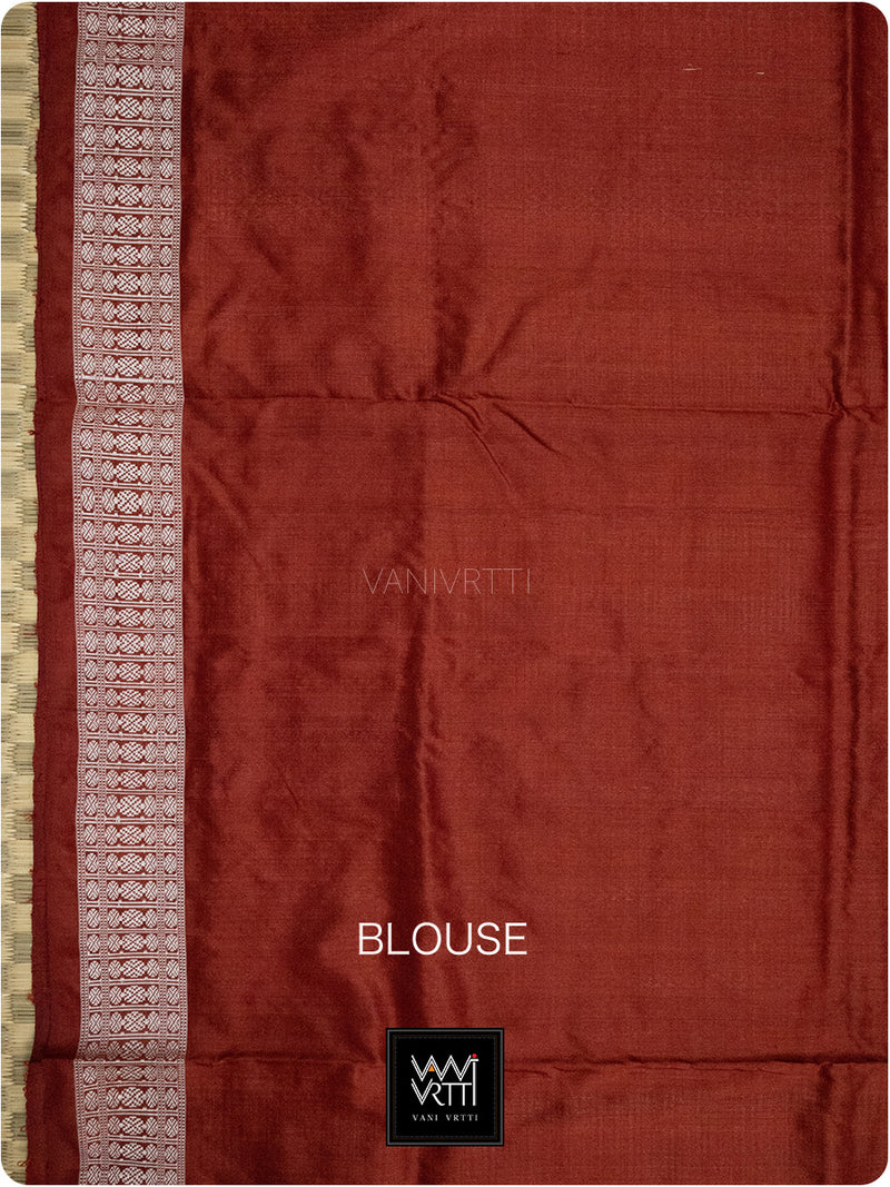 Brick Red Tulsi Prakritik Madder Natural Dyed Mulberry Silk Ikat Saree