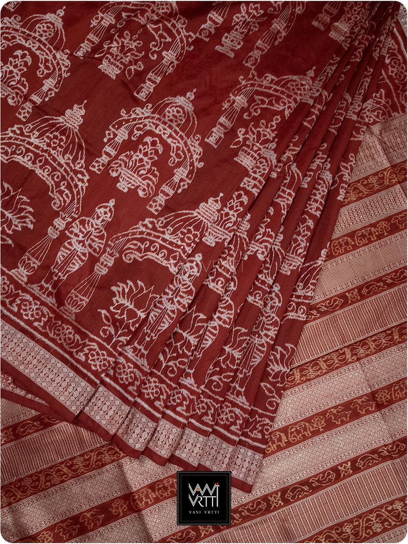 Brick Red Tulsi Prakritik Madder Natural Dyed Mulberry Silk Ikat Saree