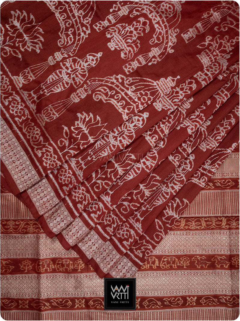 Brick Red Tulsi Prakritik Madder Natural Dyed Mulberry Silk Ikat Saree