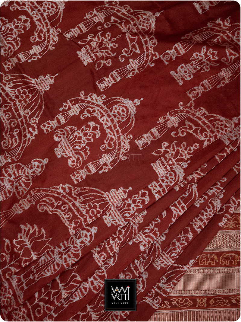 Brick Red Tulsi Prakritik Madder Natural Dyed Mulberry Silk Ikat Saree