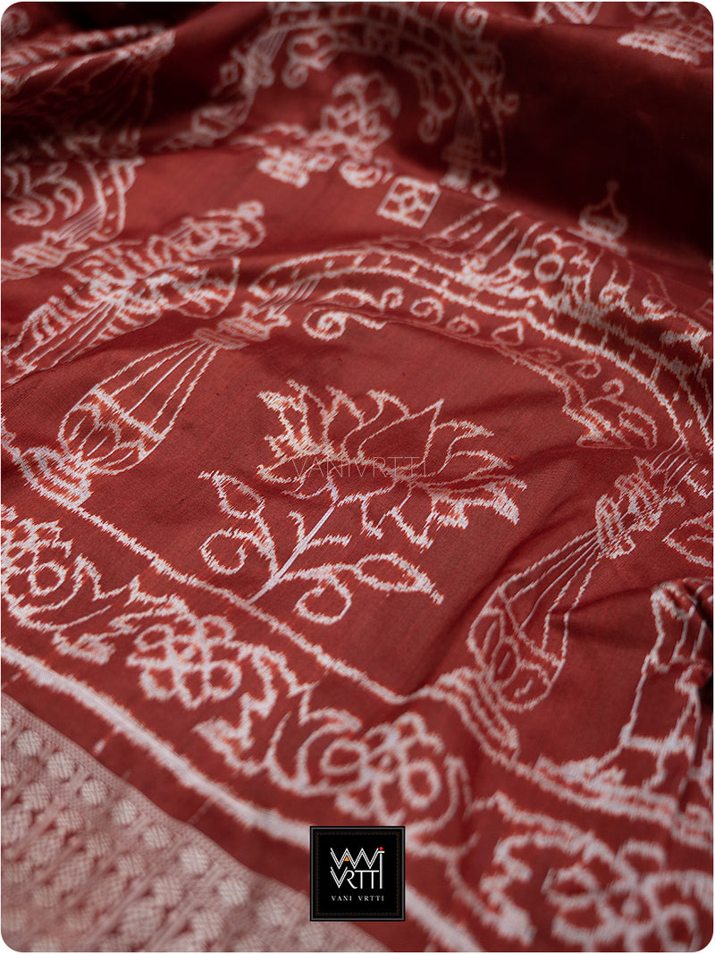 Brick Red Tulsi Prakritik Madder Natural Dyed Mulberry Silk Ikat Saree