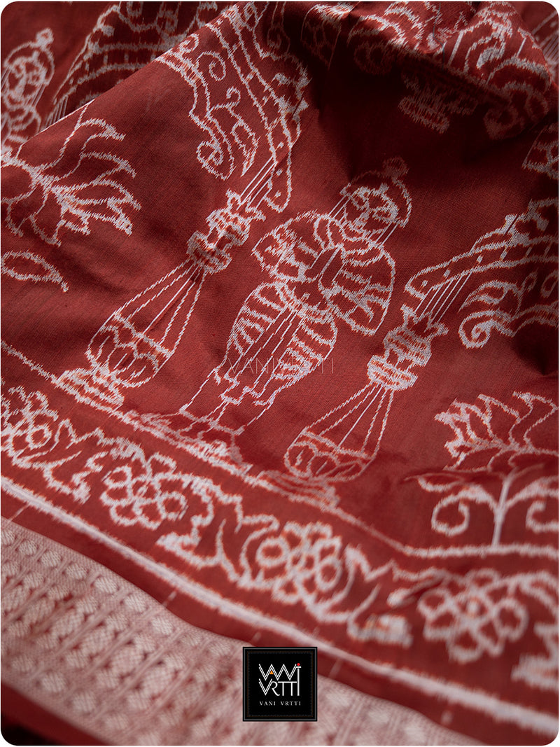 Brick Red Tulsi Prakritik Madder Natural Dyed Mulberry Silk Ikat Saree