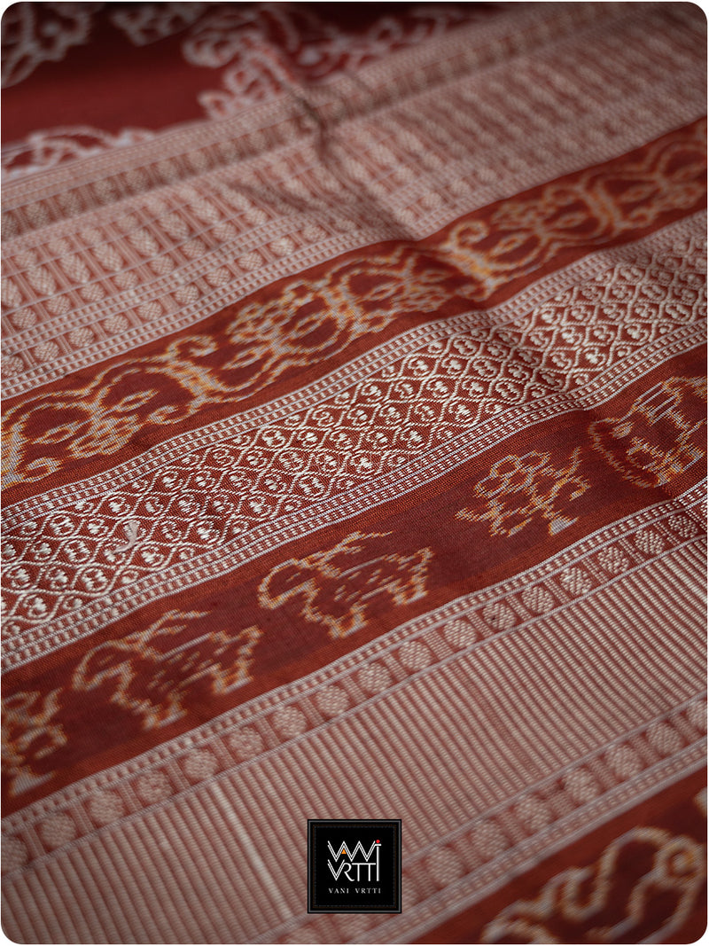 Brick Red Tulsi Prakritik Madder Natural Dyed Mulberry Silk Ikat Saree