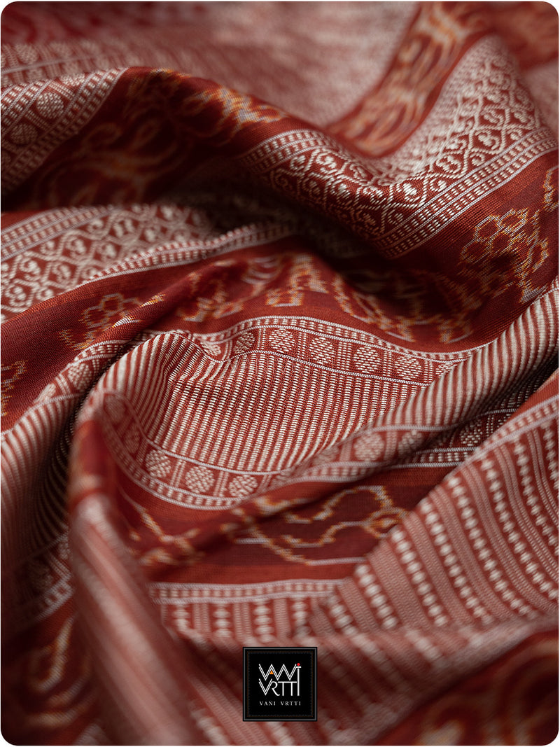Brick Red Tulsi Prakritik Madder Natural Dyed Mulberry Silk Ikat Saree