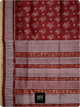 Red Fern Buta Prakritik Madder Natural Dyed Mulberry Silk Ikat Saree