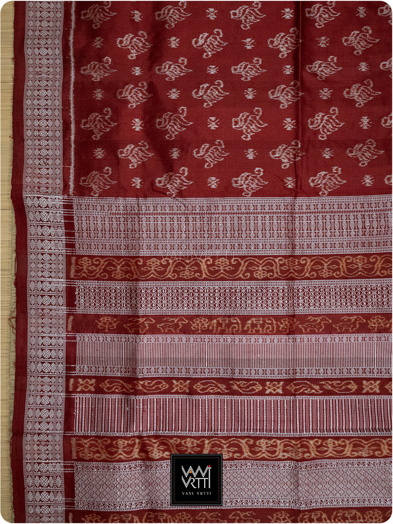 Red Fern Buta Prakritik Madder Natural Dyed Mulberry Silk Ikat Saree