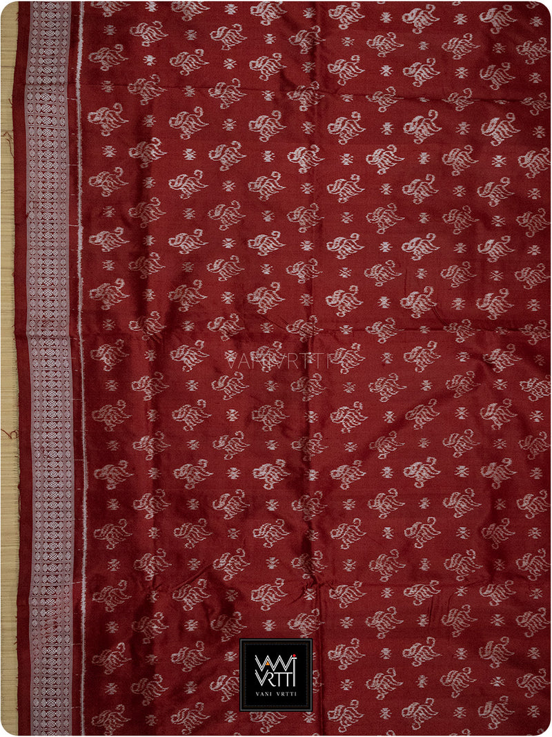 Red Fern Buta Prakritik Madder Natural Dyed Mulberry Silk Ikat Saree