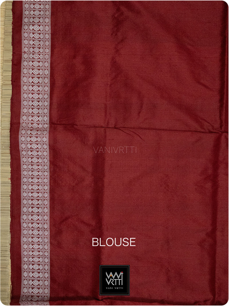 Red Fern Buta Prakritik Madder Natural Dyed Mulberry Silk Ikat Saree
