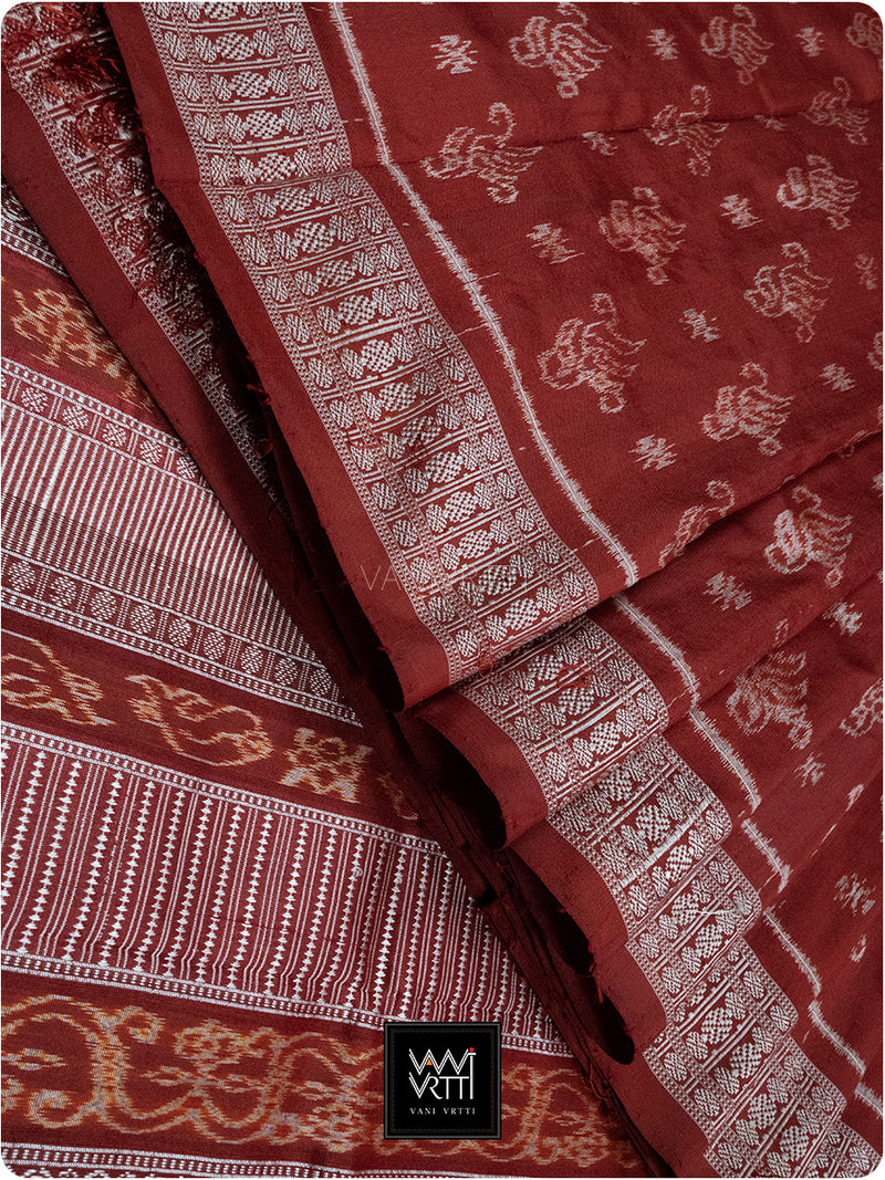Red Fern Buta Prakritik Madder Natural Dyed Mulberry Silk Ikat Saree