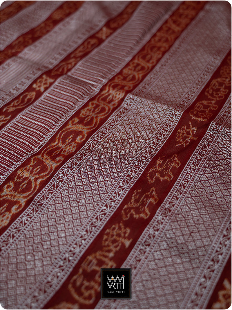 Red Fern Buta Prakritik Madder Natural Dyed Mulberry Silk Ikat Saree