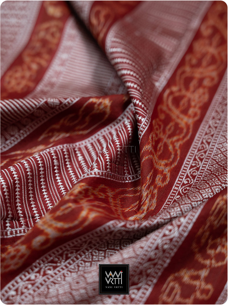 Red Fern Buta Prakritik Madder Natural Dyed Mulberry Silk Ikat Saree