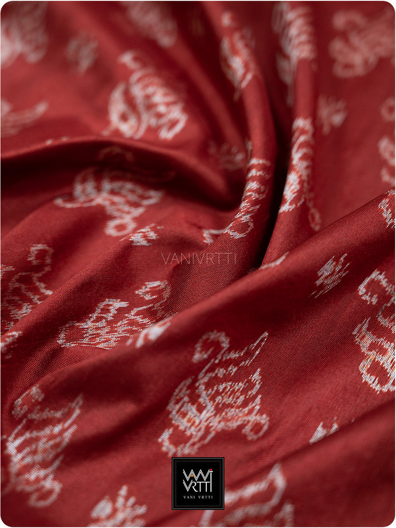 Red Fern Buta Prakritik Madder Natural Dyed Mulberry Silk Ikat Saree