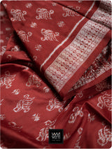 Red Fern Buta Prakritik Madder Natural Dyed Mulberry Silk Ikat Saree