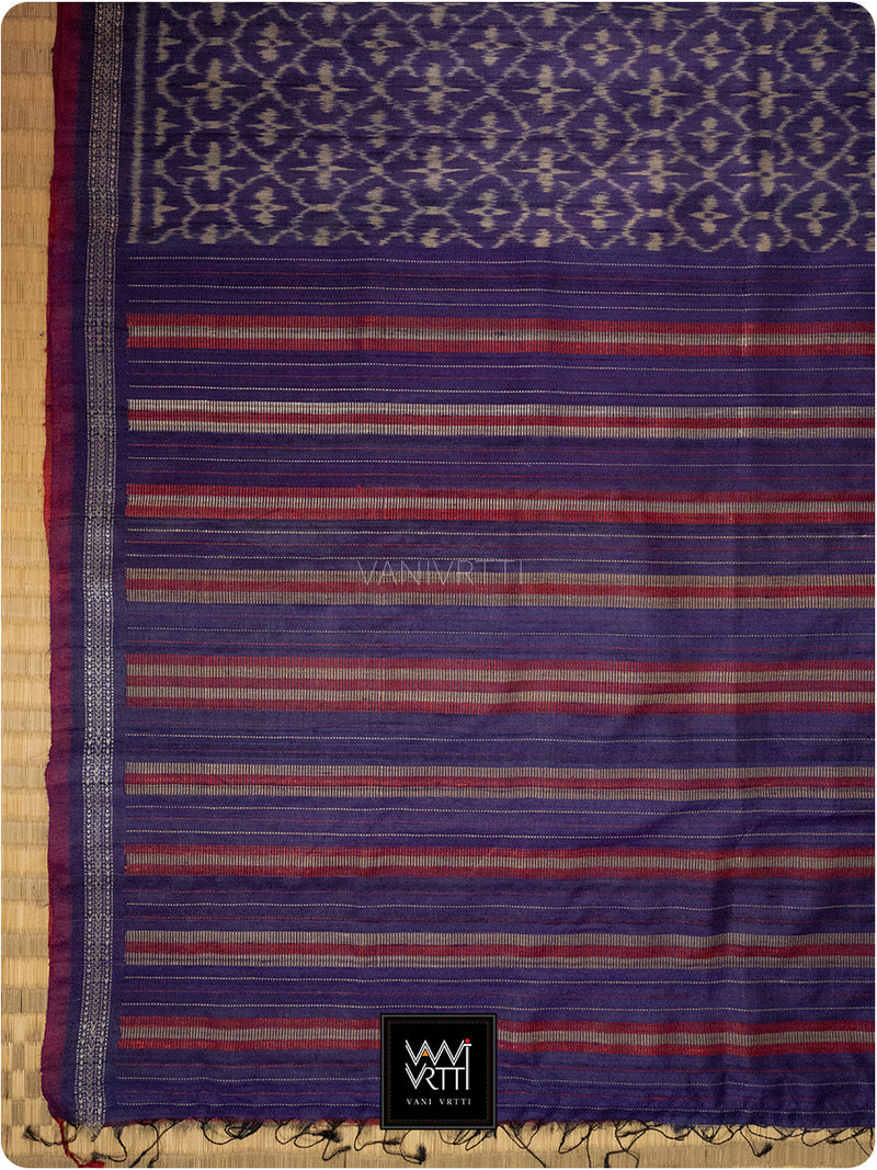 Deep Baingani Chrysanthemum Master Weave Designer Handspun Ikat Tussar Silk Saree