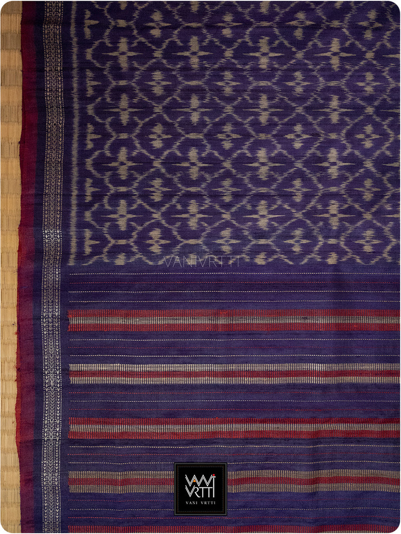 Deep Baingani Chrysanthemum Master Weave Designer Handspun Ikat Tussar Silk Saree