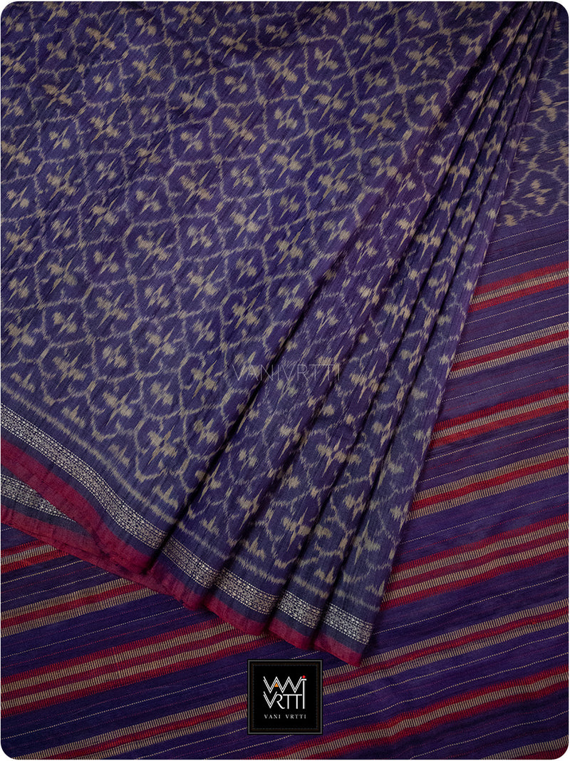 Deep Baingani Chrysanthemum Master Weave Designer Handspun Ikat Tussar Silk Saree