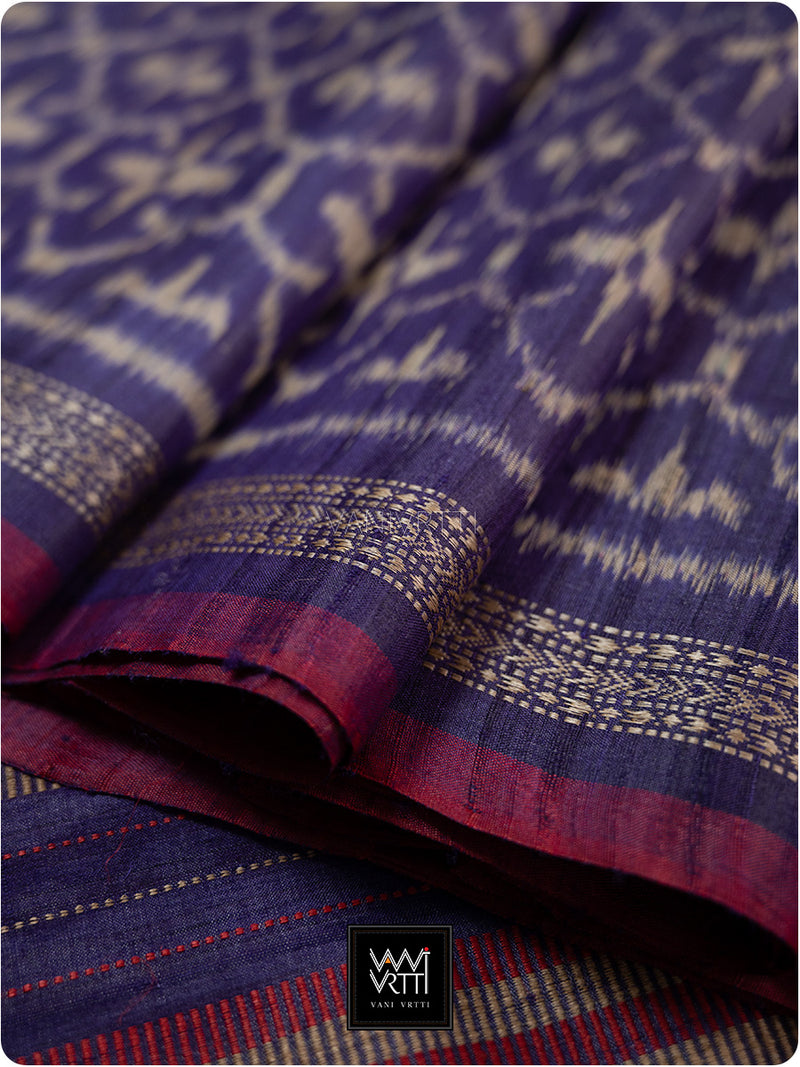 Deep Baingani Chrysanthemum Master Weave Designer Handspun Ikat Tussar Silk Saree