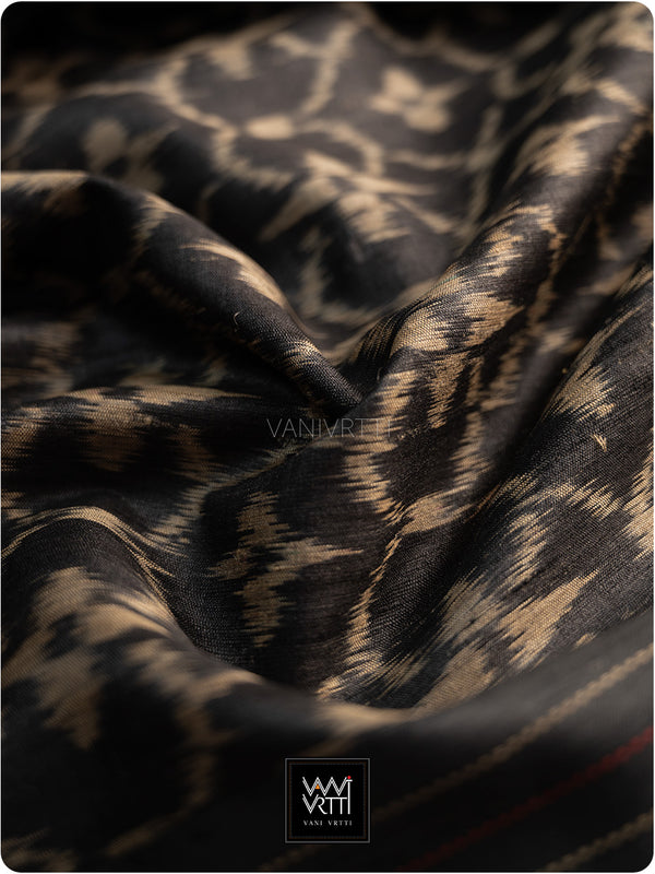 Black Red Chrysanthemum Master Weave Designer Handspun Ikat Tussar Silk Saree