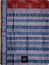 Brick Red Blue Passion Flower Phool Prakritik Madder & Indigo Natural Dyed Mulberry Silk Ikat Saree