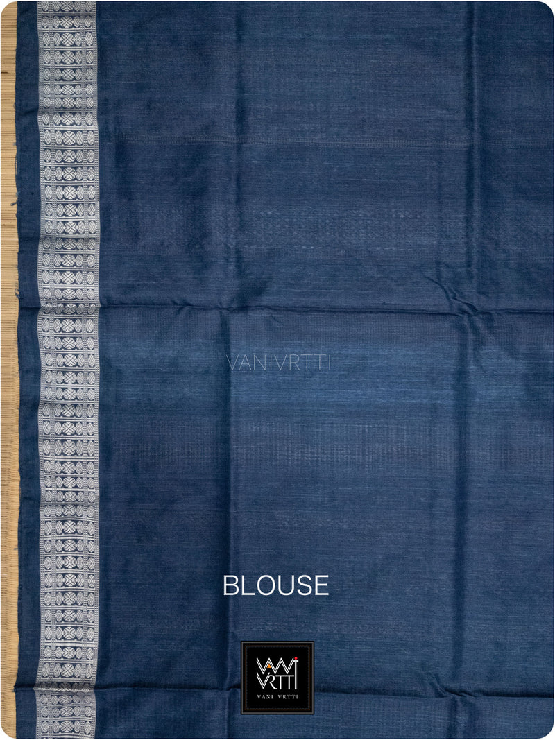 Brick Red Blue Passion Flower Phool Prakritik Madder & Indigo Natural Dyed Mulberry Silk Ikat Saree