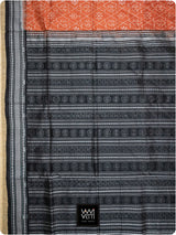 Orange Black Mughal Jaali Prakritik Madder, Haldi & Iron Rust Natural Dyed Mulberry Silk Ikat Saree