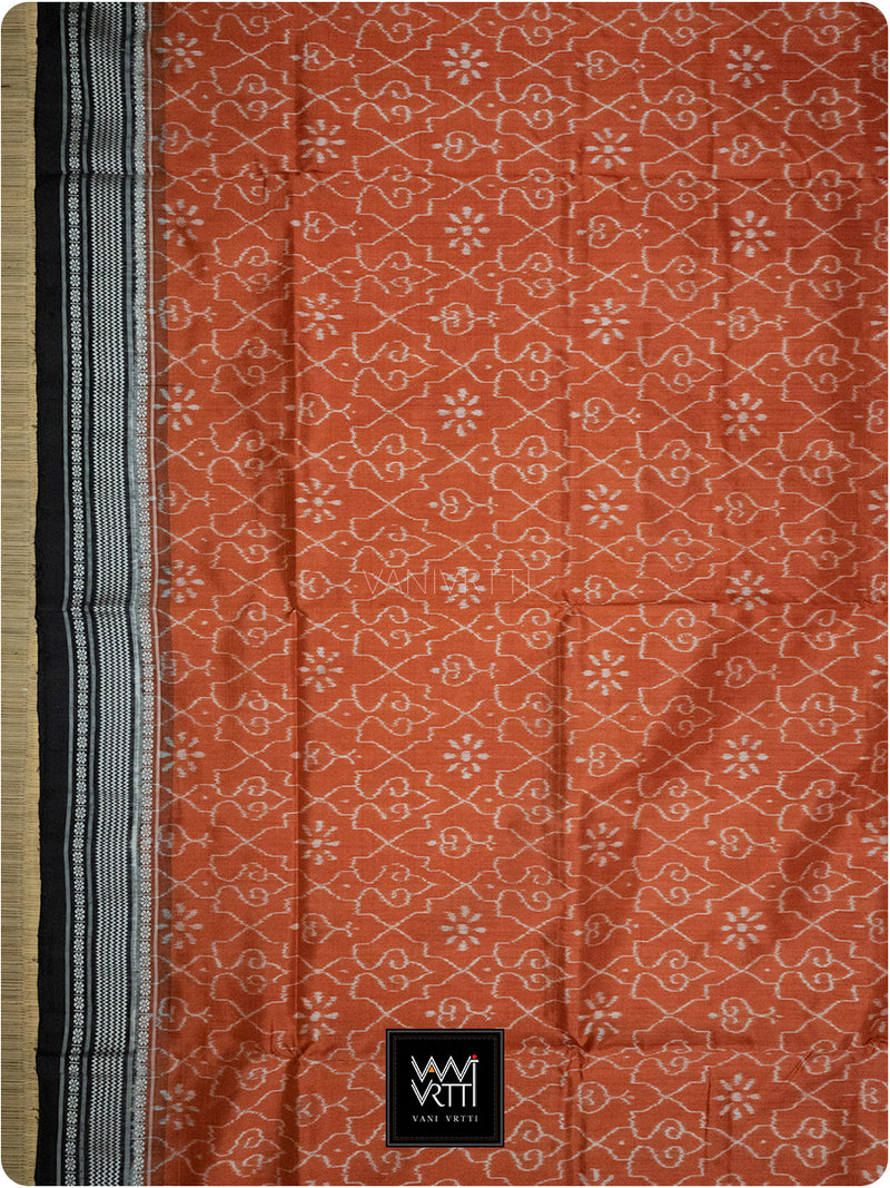 Orange Black Mughal Jaali Prakritik Madder, Haldi & Iron Rust Natural Dyed Mulberry Silk Ikat Saree