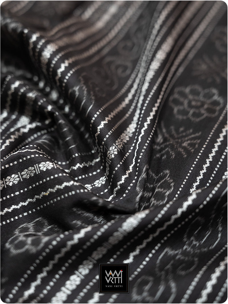Orange Black Mughal Jaali Prakritik Madder, Haldi & Iron Rust Natural Dyed Mulberry Silk Ikat Saree