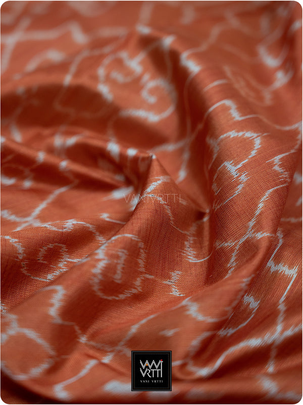Orange Black Mughal Jaali Prakritik Madder, Haldi & Iron Rust Natural Dyed Mulberry Silk Ikat Saree