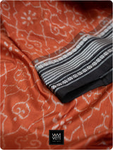 Orange Black Mughal Jaali Prakritik Madder, Haldi & Iron Rust Natural Dyed Mulberry Silk Ikat Saree