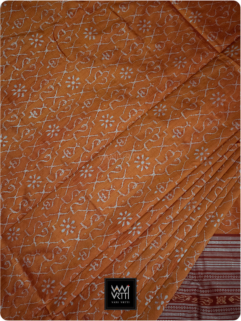Rust Orange Brick Red Mughal Jaali Prakritik Madder & Haldi Natural Dyed Mulberry Silk Ikat Saree