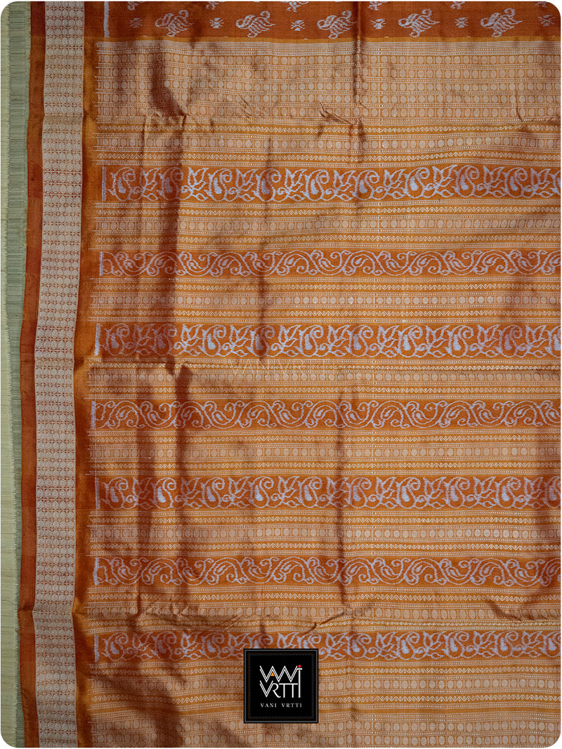 Orange Fern Butta Prakritik Madder & Haldi Natural Dyed Mulberry Silk Ikat Saree