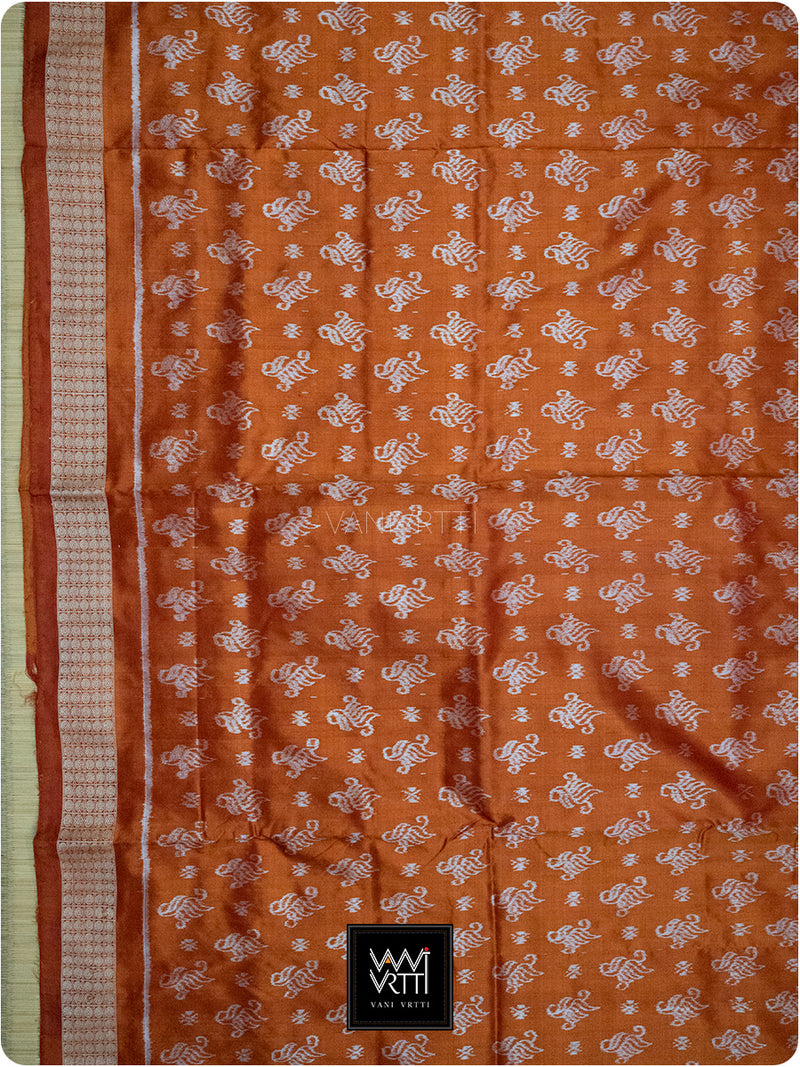 Orange Fern Butta Prakritik Madder & Haldi Natural Dyed Mulberry Silk Ikat Saree