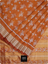 Orange Fern Butta Prakritik Madder & Haldi Natural Dyed Mulberry Silk Ikat Saree