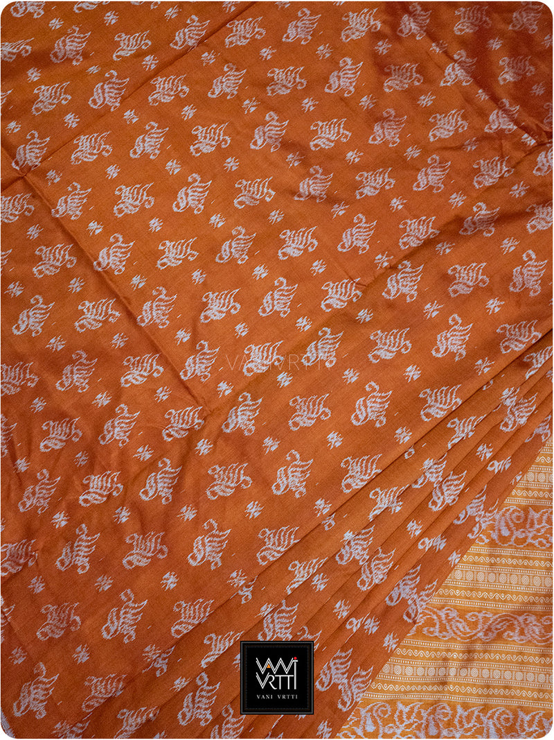 Orange Fern Butta Prakritik Madder & Haldi Natural Dyed Mulberry Silk Ikat Saree