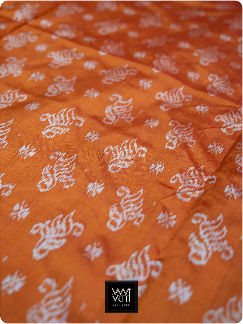Orange Fern Butta Prakritik Madder & Haldi Natural Dyed Mulberry Silk Ikat Saree
