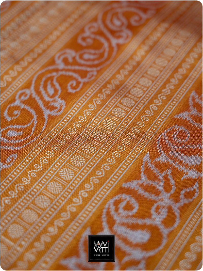 Orange Fern Butta Prakritik Madder & Haldi Natural Dyed Mulberry Silk Ikat Saree