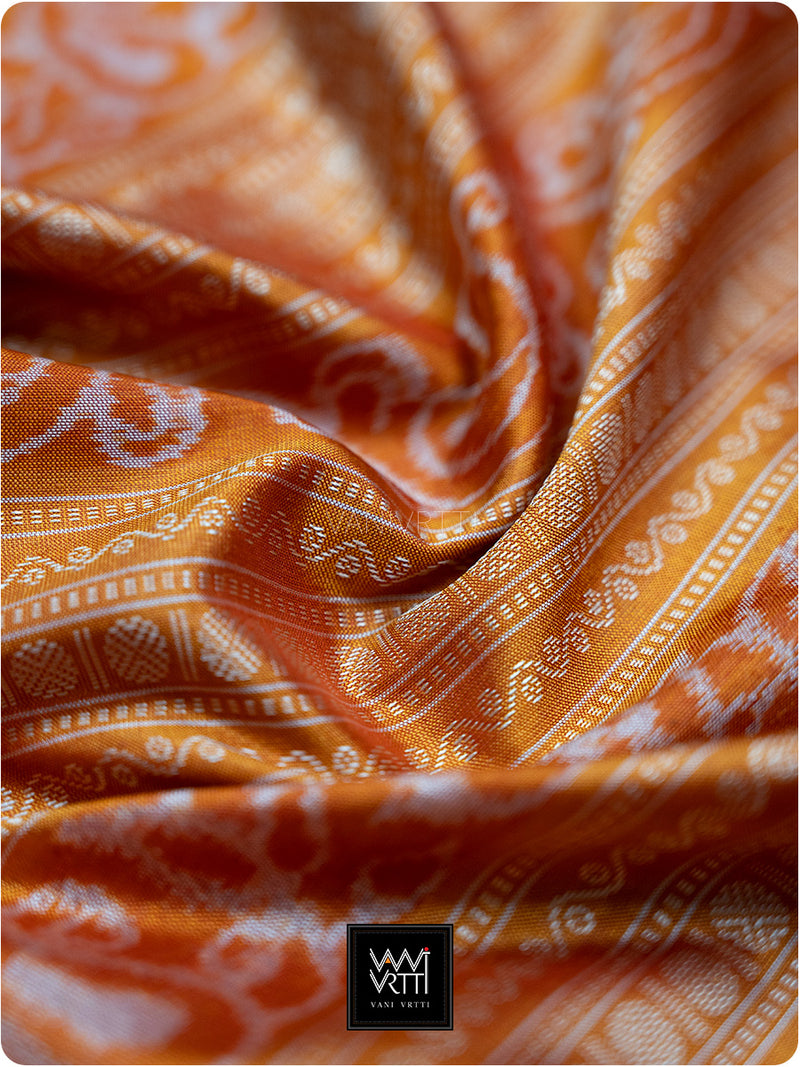 Orange Fern Butta Prakritik Madder & Haldi Natural Dyed Mulberry Silk Ikat Saree