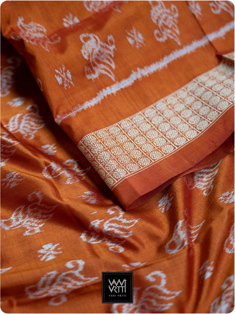 Orange Fern Butta Prakritik Madder & Haldi Natural Dyed Mulberry Silk Ikat Saree
