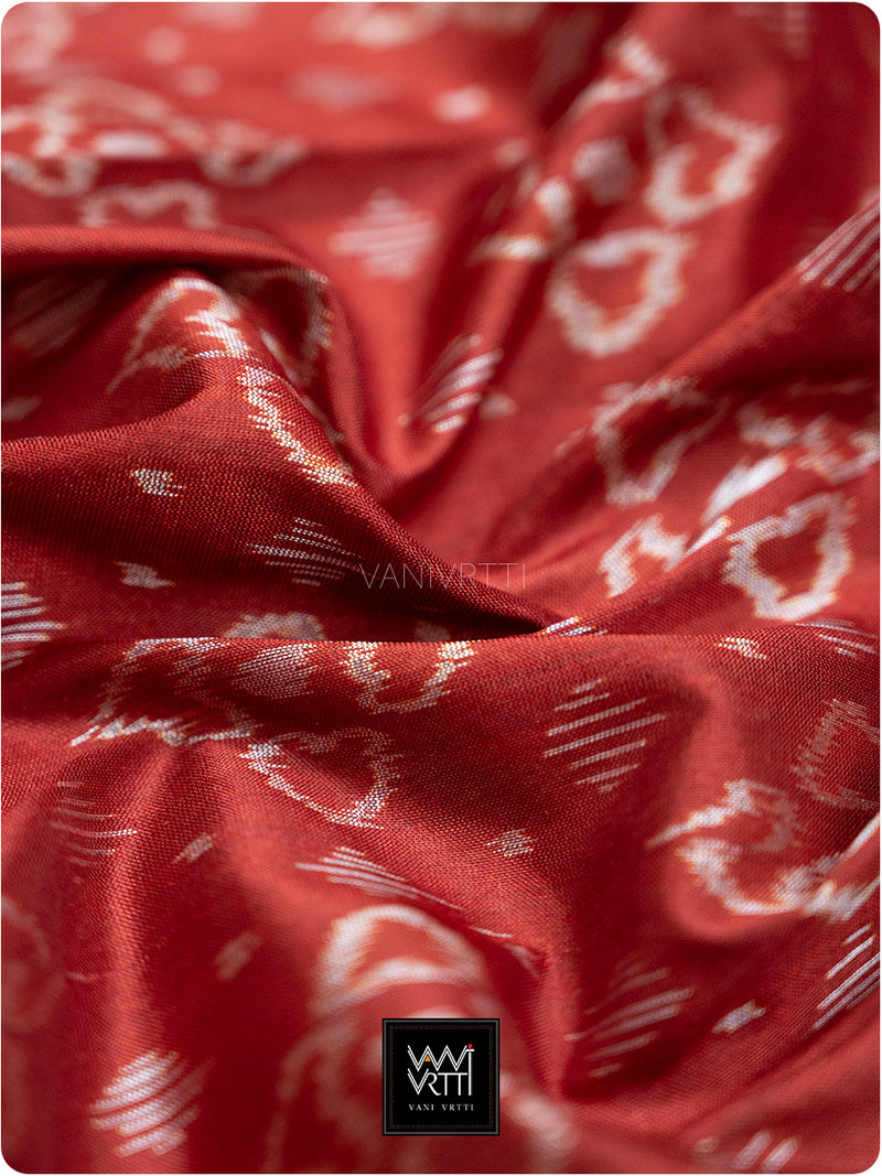 Brick Red Clove Prakritik Madder Natural Dyed Mulberry Silk Ikat Saree