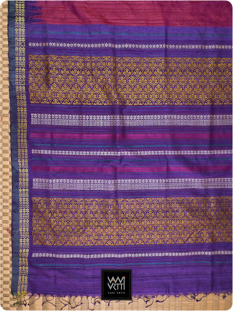 Bougainvillea Pink Purple Parijat Handspun Tussar Silk Saree