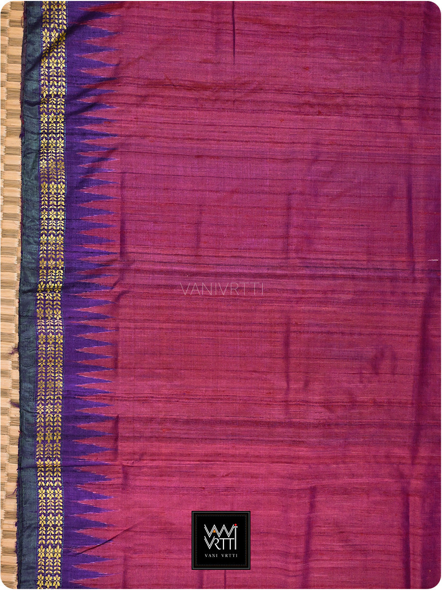 Bougainvillea Pink Purple Parijat Handspun Tussar Silk Saree