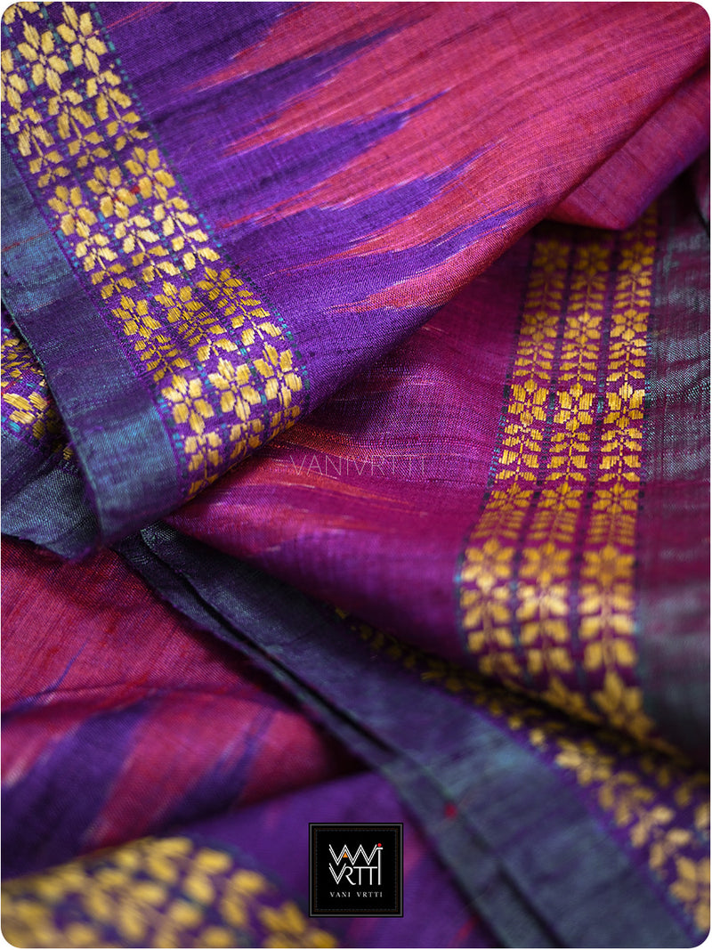 Bougainvillea Pink Purple Parijat Handspun Tussar Silk Saree