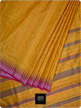 Golden Yellow Pink Firozi Ganga Jamuna Aarush Handspun Tussar Silk Saree