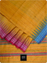 Golden Yellow Pink Firozi Ganga Jamuna Aarush Handspun Tussar Silk Saree