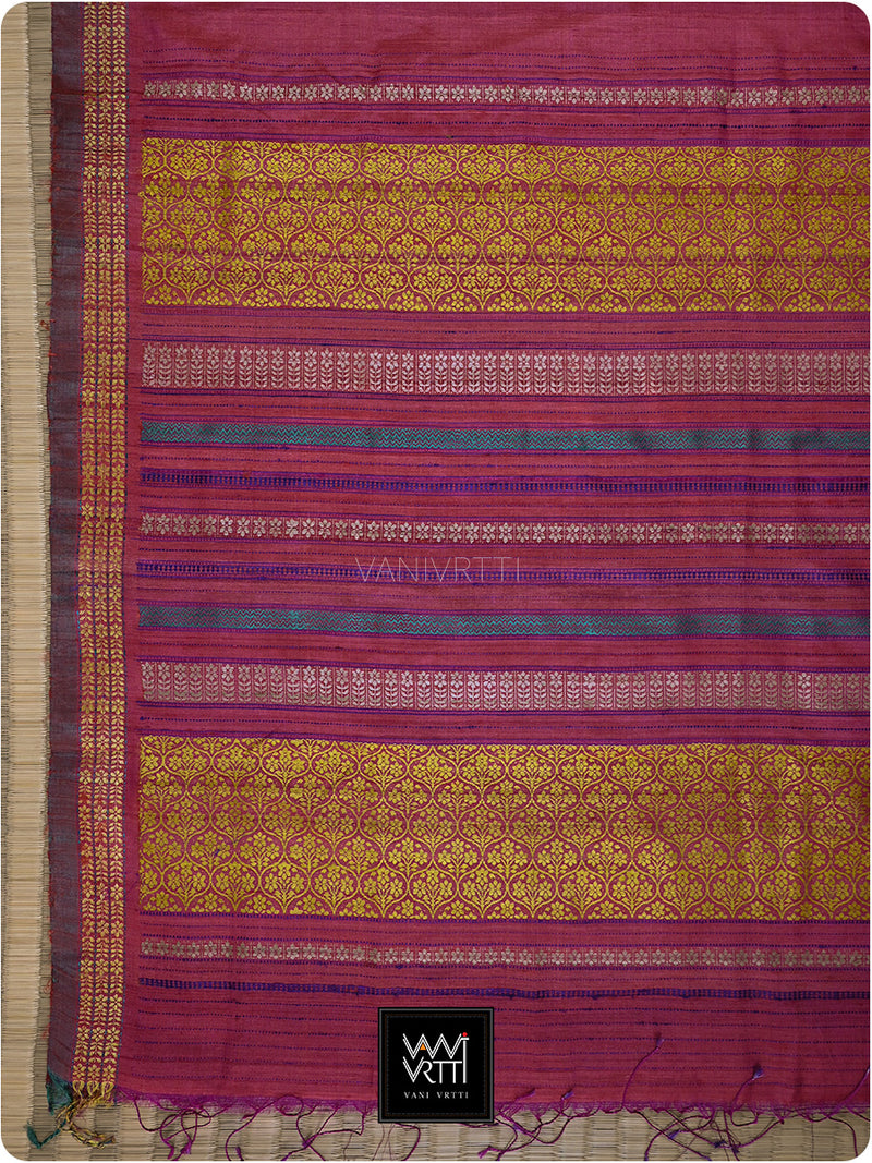 Pomegranate Red Parijat Handspun Tussar Silk Saree