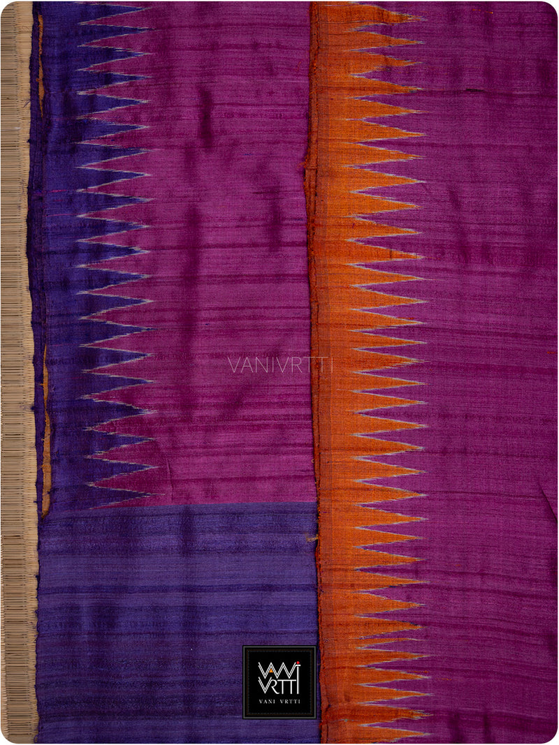 Wine Pink Purple Orange Antara Handspun Tussar Silk Saree