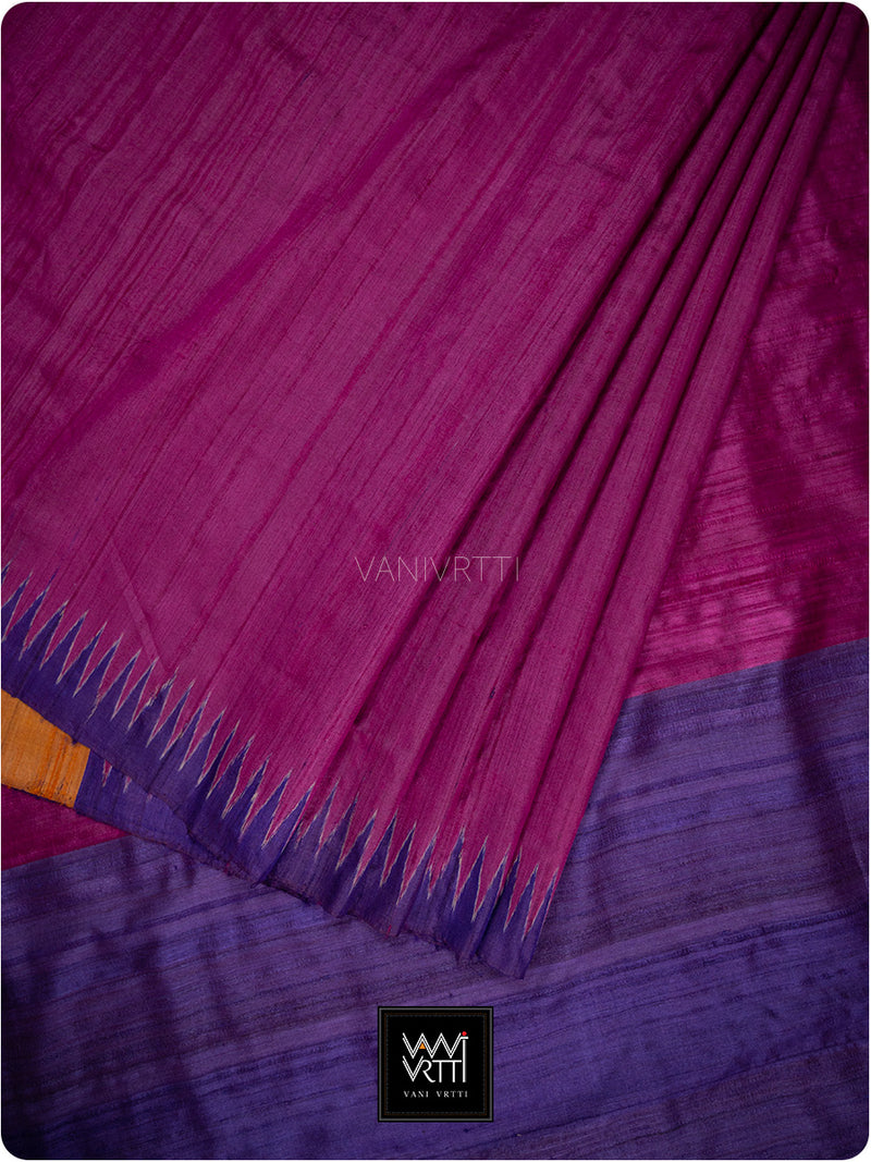Wine Pink Purple Orange Antara Handspun Tussar Silk Saree