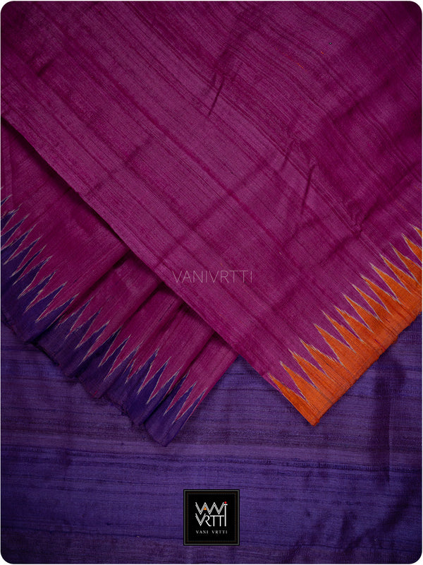Wine Pink Purple Orange Antara Handspun Tussar Silk Saree