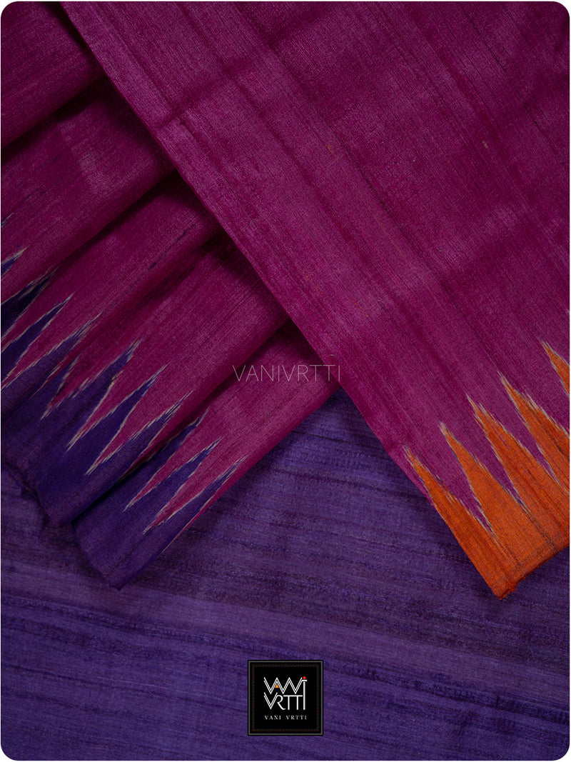 Wine Pink Purple Orange Antara Handspun Tussar Silk Saree