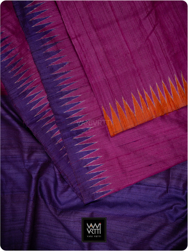 Wine Pink Purple Orange Antara Handspun Tussar Silk Saree